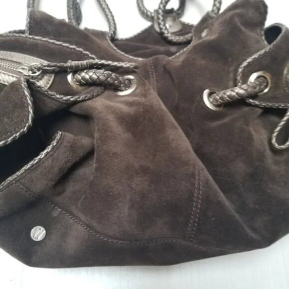 Stuart Weitzman Brown Leather Suede Woven Braided Handle Purse - Picture 5 of 16